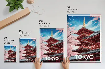 Plakát na zeď pagoda s architekturou a růžovými květy v harmonii