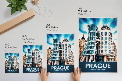 Nástěnný plakát s motivem pražské futuristické architektury a moderny