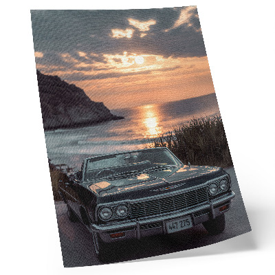 Nástěnný plakát Retro auto západ slunce moře nostalgické