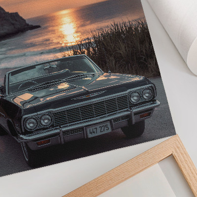 Nástěnný plakát Retro auto západ slunce moře nostalgické