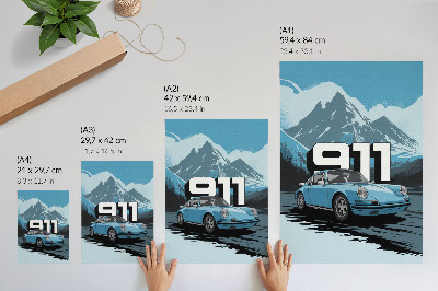 Plakát na zeď Klasické auto horské pozadí velkým písmem