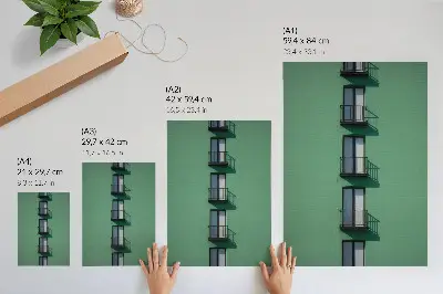 Plakát moderní zelená fasáda s okny, balkony a stíny