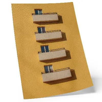 Plakát na zeď žlutá fasáda se čtyřmi balkony v minimalistickém stylu
