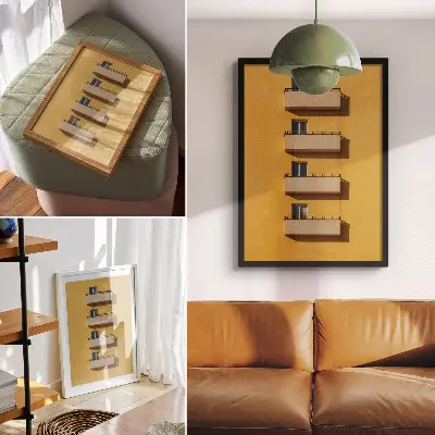 Plakát na zeď žlutá fasáda se čtyřmi balkony v minimalistickém stylu