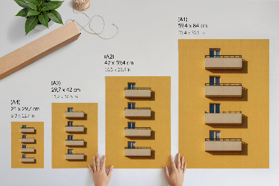 Plakát na zeď Žlutá fasáda, čtyři balkony, minimalistická kompozice