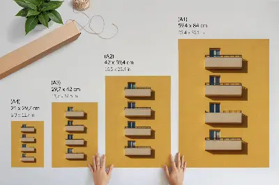 Plakát na zeď žlutá fasáda se čtyřmi balkony v minimalistickém stylu