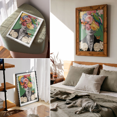 Plakát na zeď Květiny, ptáci, motýli, elegantní postavy, surrealismus