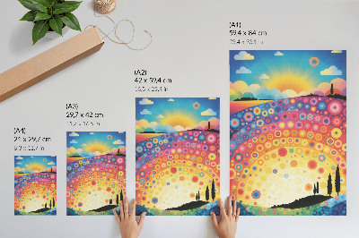 Plakát Energické duhové kruhy na pozadí západu slunce
