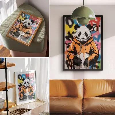 Plakát na zeď panda v graffiti mikině s motivem pouličního stylu