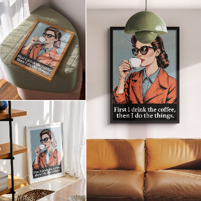 Nástěnný plakát Retro žena s motivačním písmem káva