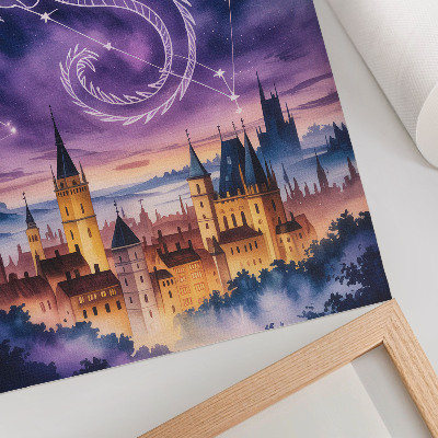 Nástěnný plakát Fantasy svět drak hrad obloha hvězdy prostor