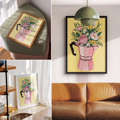 Plakátový obraz Moderní ilustrace s růžovou konvicí na kávu