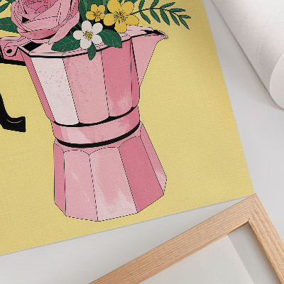 Plakátový obraz Moderní ilustrace s růžovou konvicí na kávu