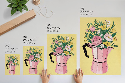 Plakátový obraz Moderní ilustrace s růžovou konvicí na kávu