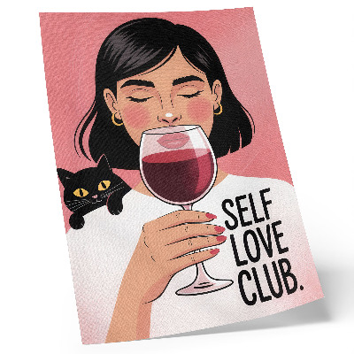 Dekorativní plakát Žena s vínem a kočkou ve stylu ilustrace