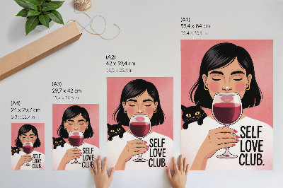 Dekorativní plakát Žena s vínem a kočkou ve stylu ilustrace