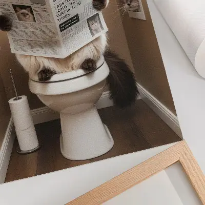 Plakát na zeď kočka s humorem a vřelostí v novinách na béžovém pozadí