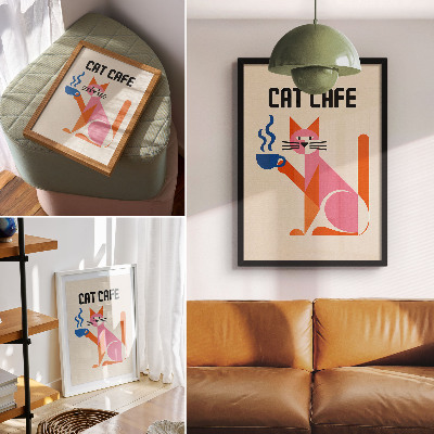 Dekorativní plakát Kreativní retro motiv kávové kočky