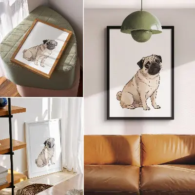 Plakátový obraz portrét psa v ilustrativním stylu s jemnými barvami