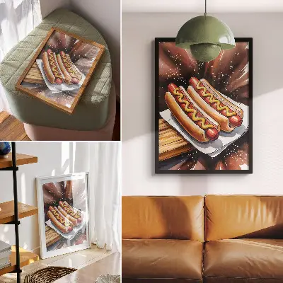 Dekorativní plakát chutné hot dogy v moderním veselém stylu