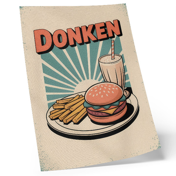 Nástěnný plakát Burger a hranolky s retro pozadím