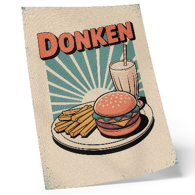 Nástěnný plakát Burger a hranolky s retro pozadím