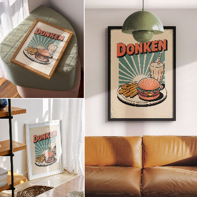 Nástěnný plakát Burger a hranolky s retro pozadím