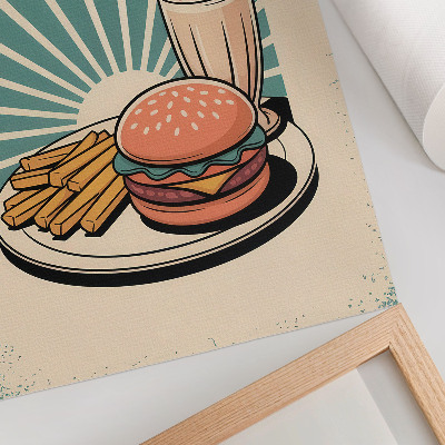 Nástěnný plakát Burger a hranolky s retro pozadím