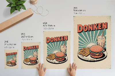 Nástěnný plakát Burger a hranolky s retro pozadím