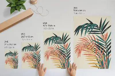 Nástěnný plakát s ilustrací barevných tropických listů