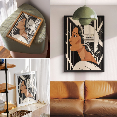 Dekorativní plakát Ženský profil geometrické linie modernistický styl