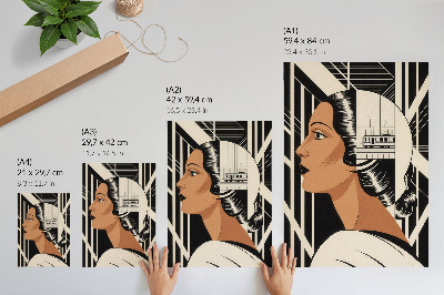Dekorativní plakát Ženský profil geometrické linie modernistický styl