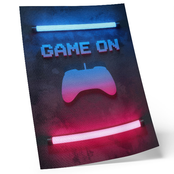 Plakát Dynamika hrací podložky s neonovým pixelovým nápisem