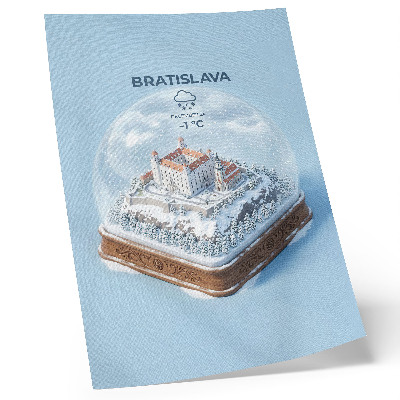 Dekorativní plakát Zimní koule s hradem a sněhem ve stylu ilustrace