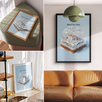Dekorativní plakát Zimní koule s hradem a sněhem ve stylu ilustrace