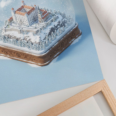 Dekorativní plakát Zimní koule s hradem a sněhem ve stylu ilustrace