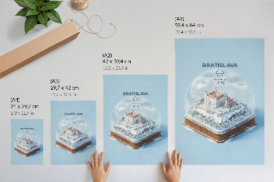 Dekorativní plakát Zimní koule s hradem a sněhem ve stylu ilustrace