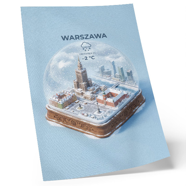 Plakát Varšava zimní skleněná koule sníh architektura