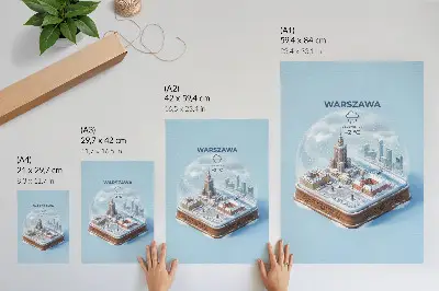 Plakát se zimní architekturou Varšavy a sněžítkem