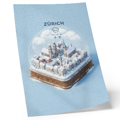 Plakát Město ve skleněné kouli zimní sníh architektura