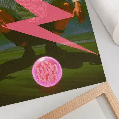 Dekorativní plakát neonové barvy s motivem překvapivé postavy