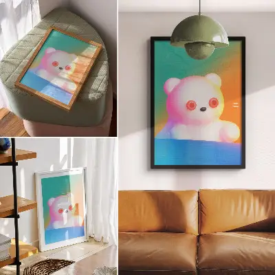Dekorativní plakát barevný medvídek na gradientním pozadí v moderním stylu
