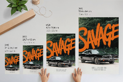Dekorativní plakát Klasické auto oranžové písmo přírodní téma