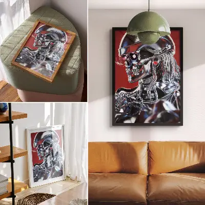 Plakátový obraz futuristický motiv postavy v černo-červené barvě