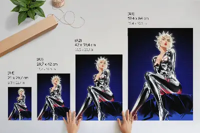 Nástěnný plakát futuristická postava s lesklými prvky v intenzivních barvách