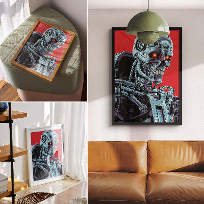 Plakátový obraz Futuristický robot na červeném pozadí