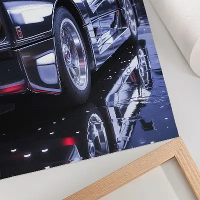 Plakátový obraz sportovní auto v nočním městě se zářícími světlomety