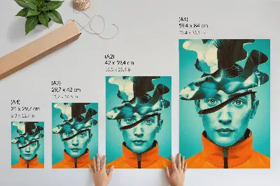 Dekorativní plakát s motivem kontrastních barev v surrealistickém stylu s dynamickými tvary