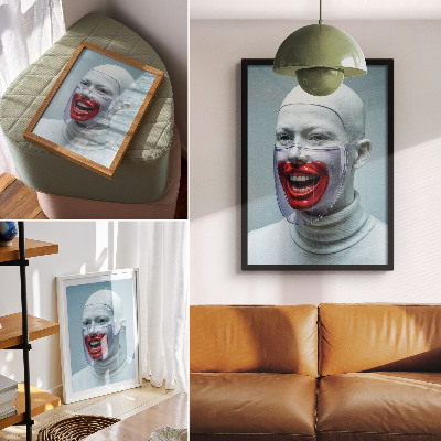 Plakátový obraz Moderní tvář v masce s prosklenou tváří v červené barvě.