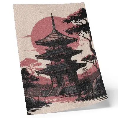 Plakát orientální pagoda s přírodou, stromy a estetikou harmonie
